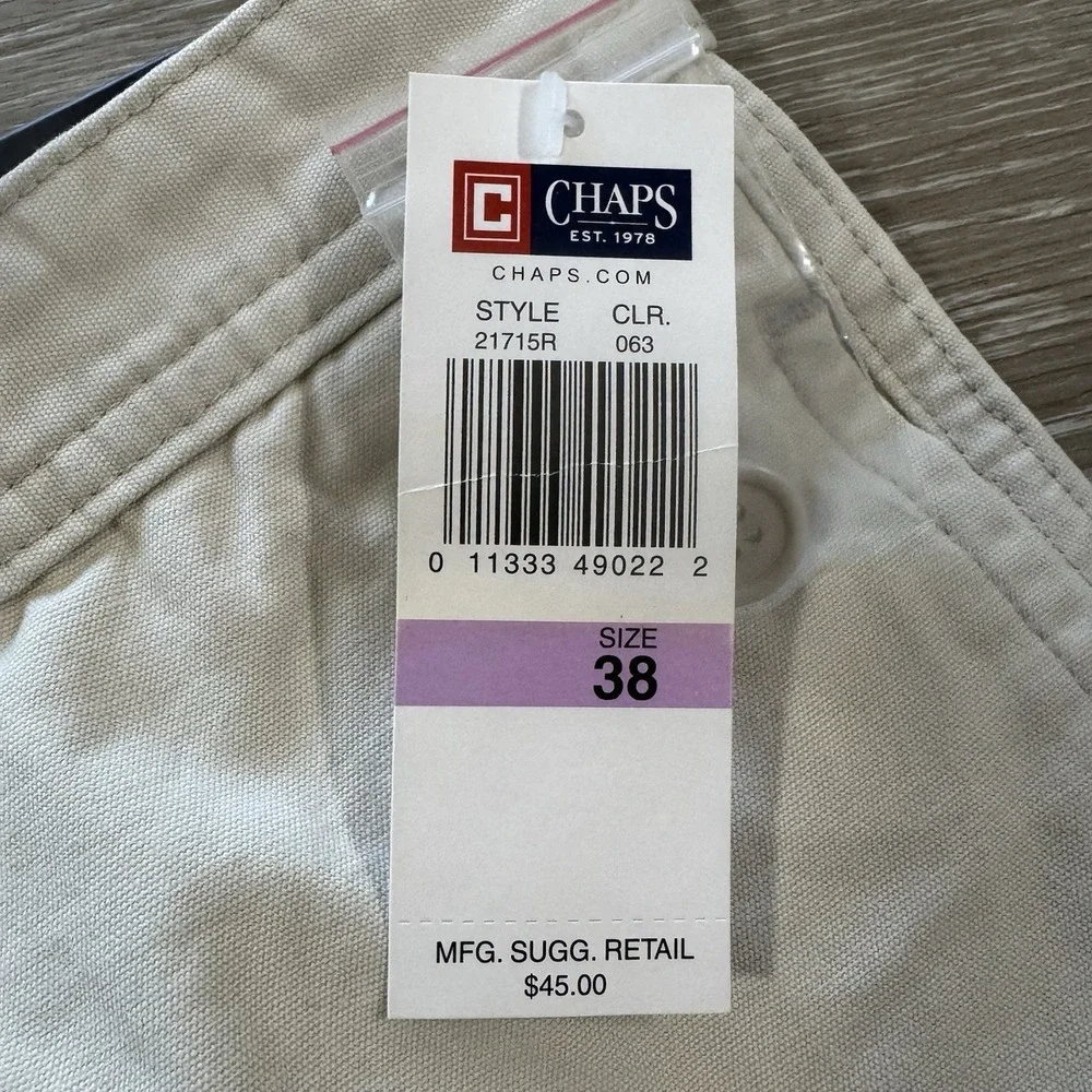 NWT Lot 2 CHAPS‎ Khaki Beige Flat Front Cargo Shorts Men's Size 38